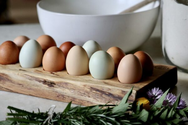Wooden Egg Tray holding farm fresh eggs