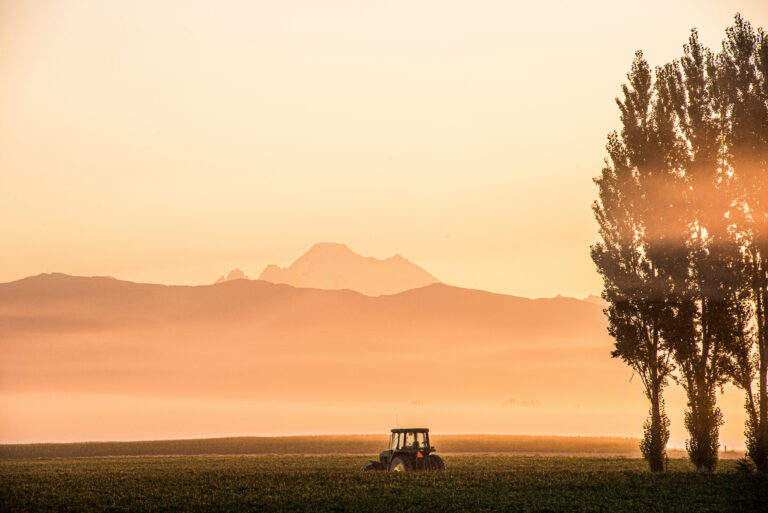 Cedarbrook Studio_Sunrise and a tractor in the Skagit Valley,Washington