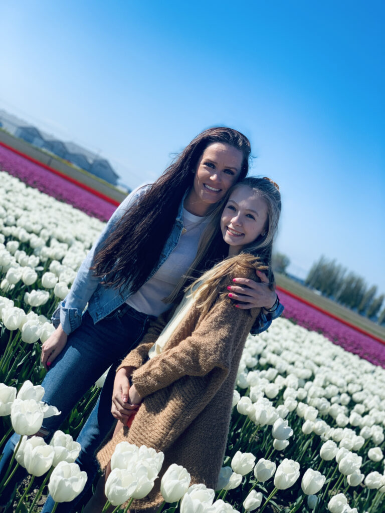 Skagit Acres General Manager Marisa Schwabe and her daughter Gracie enjoying the beautiful tulips in the Skagit Valley.