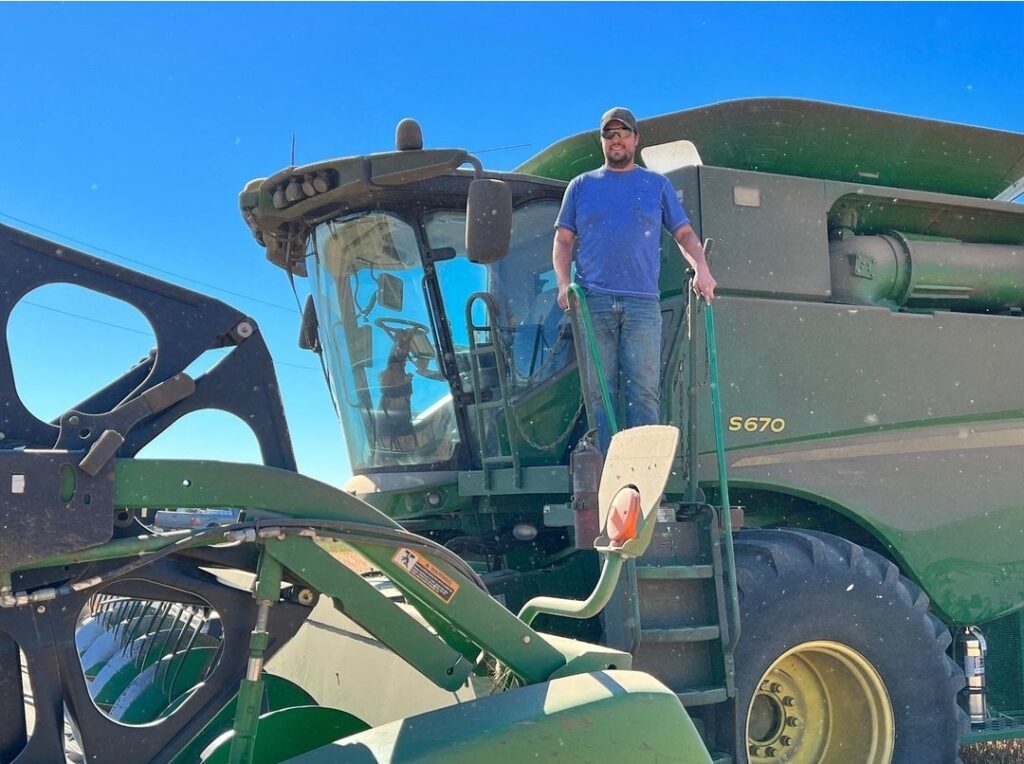Hughes Farms owner Michael Hughes, getting ready to harvest wheat that will soon go to Cairnspring Mills down the road. Photo courtesy of Cairnspring Mills.