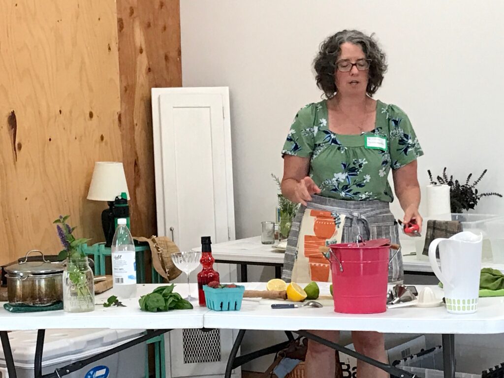 Garden Mentors® founder Robin Haglund offers several online and live classes including the popular Herbal Happy Hour Garden-to-Glass Gardening & Mixology online class.  Photo courtesy of Garden Mentors®